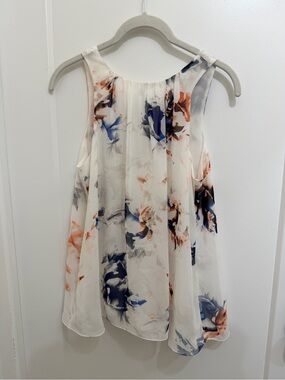 Vince Camuto Cream Floral Sleeveless Camisole with Blue & Orange Accents
